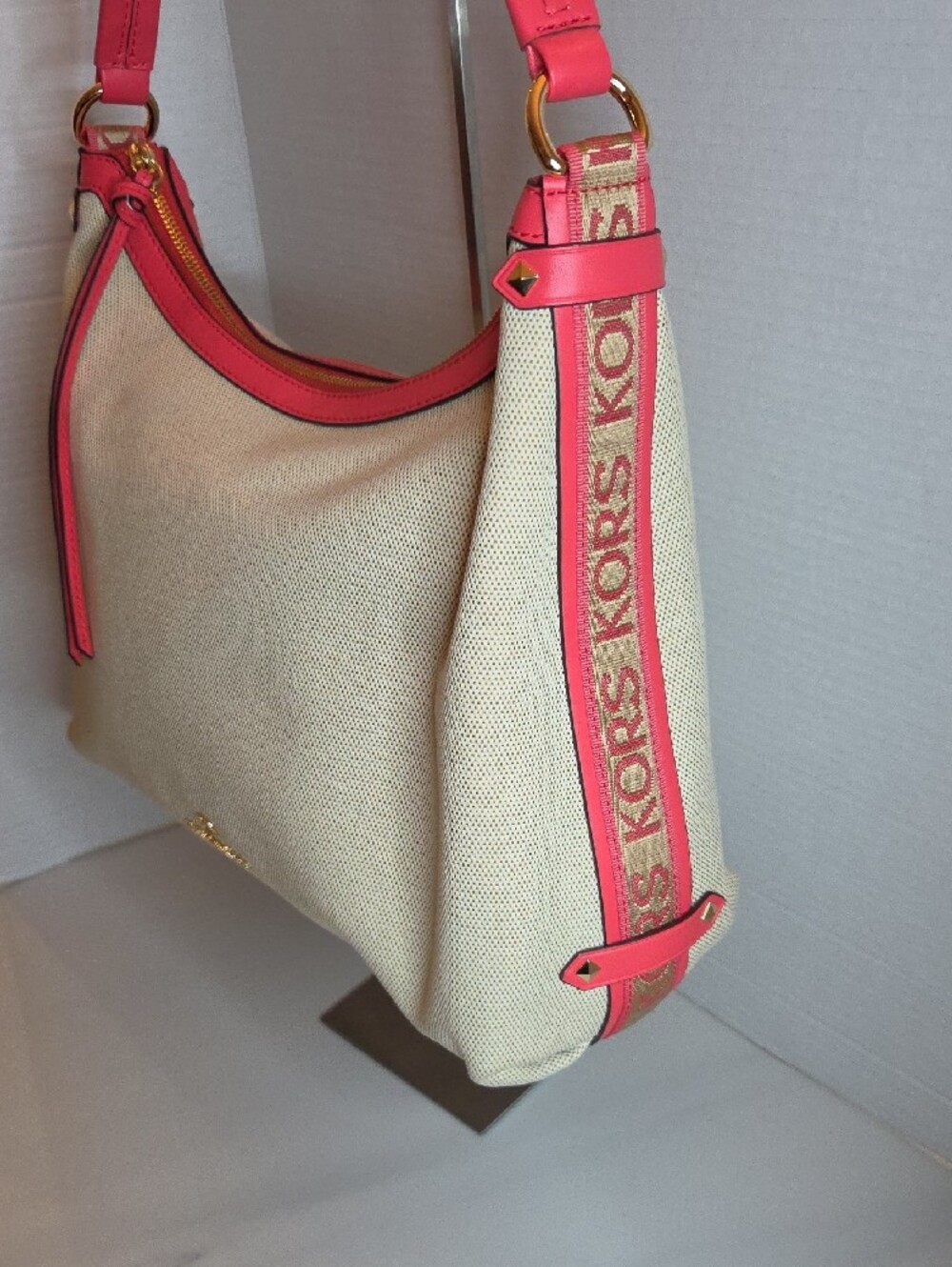 Michael Kors Maeve Large Hobo Bag Im Canvas Coral Pink Leather - Picture 5 of 14